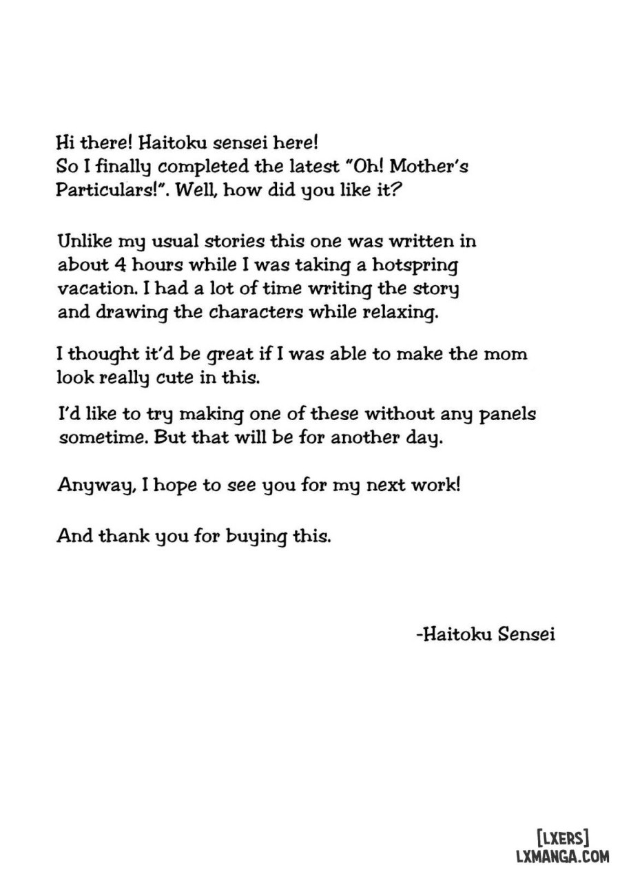 Oh! Mother’s Particulars! – Hot Spring Vacation Edition 